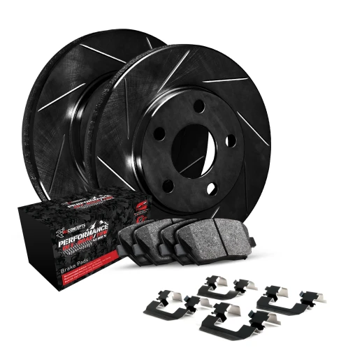 R1 eLINE Black Series Slotted Brake Rotors; R1 PERFORMANCE Off-Road/Tow Series Brake Pads; Hardware
