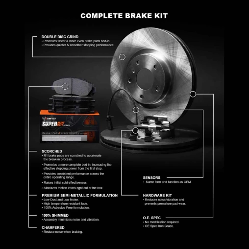 Blank Rotors with SUPER Heavy Duty Pads, Hardware and Sensor