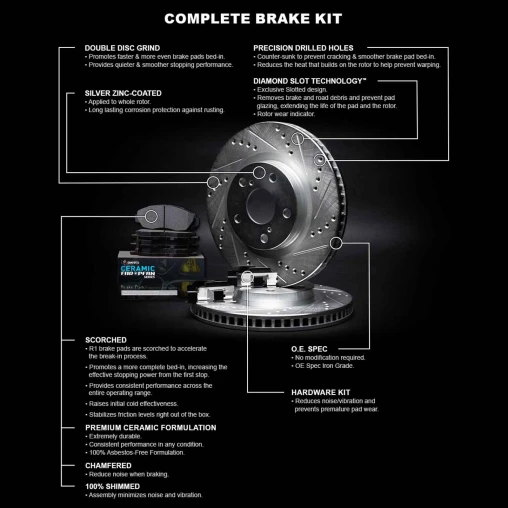Silver Drilled & Slotted Rotors with CERAMIC European Pads and Hardware