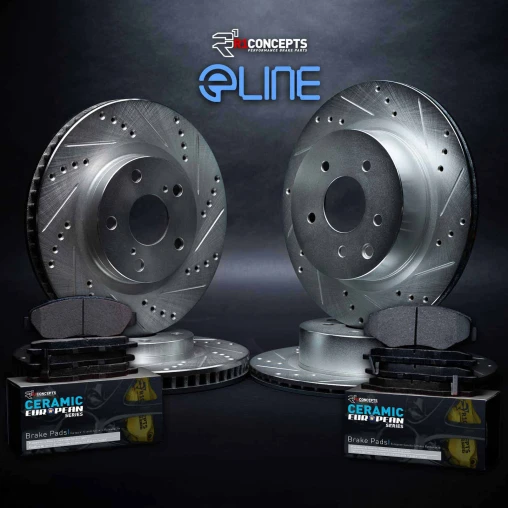 Silver Drilled & Slotted Rotors with CERAMIC European Pads