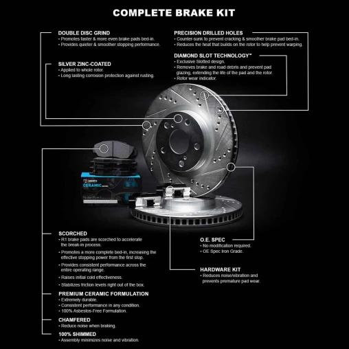 Silver Drilled & Slotted Rotors with CERAMIC Pads and Hardware