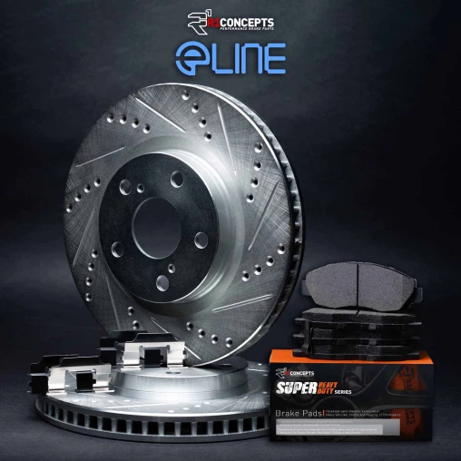 Silver Drilled & Slotted Rotors with SUPER Heavy Duty Pads and Hardware
