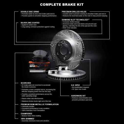 Silver Drilled & Slotted Rotors with SUPER Heavy Duty Pads and Hardware