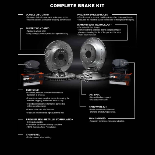 Silver Drilled & Slotted Rotors with SUPER Heavy Duty Pads and Hardware