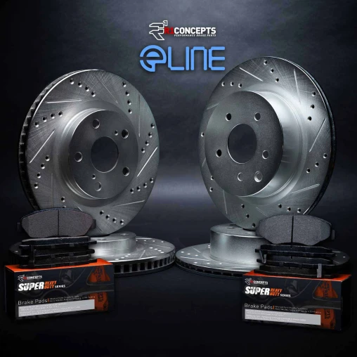 Silver Drilled & Slotted Rotors with SUPER Heavy Duty Pads