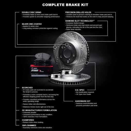 Silver Drilled & Slotted Rotors with OPTIMUM OEp Pads and Hardware
