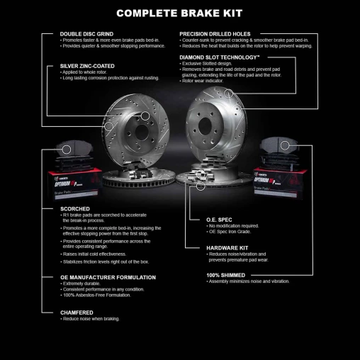 Silver Drilled & Slotted Rotors with OPTIMUM OEp Pads and Hardware