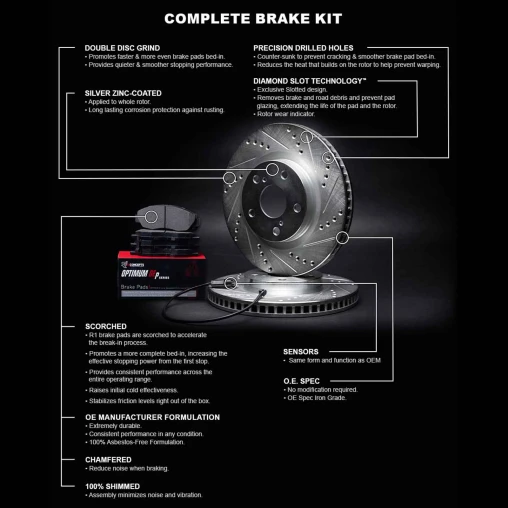 Silver Drilled & Slotted Rotors with OPTIMUM OEp Pads and Sensor