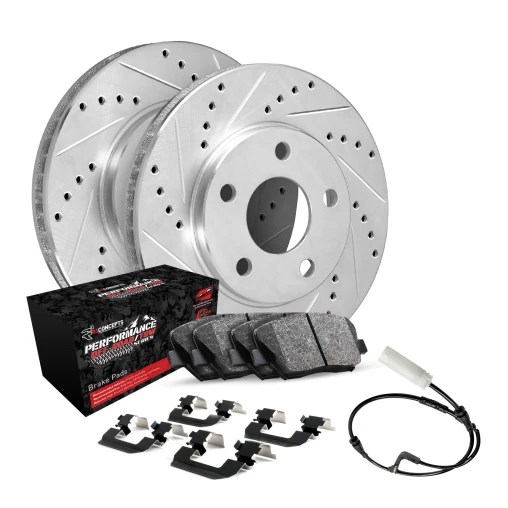 R1 eLINE Silver Series Drilled and Slotted Brake Rotors; R1 PERFORMANCE Off-Road/Tow Series Brake Pads; Hardware & Sensor