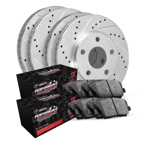 Silver Drilled & Slotted Rotors with PERFORMANCE Off-Road/Tow Pads