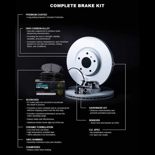Blank Rotors with CERAMIC European Pads, Hardware and Sensor