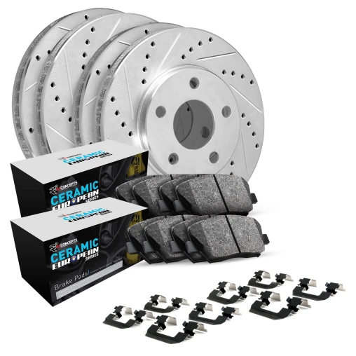 Drilled & Slotted Rotors with CERAMIC European Pads and Hardware