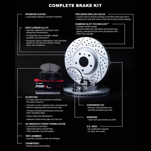 Drilled & Slotted Rotors with OPTIMUM OEp Pads, Hardware and Sensor