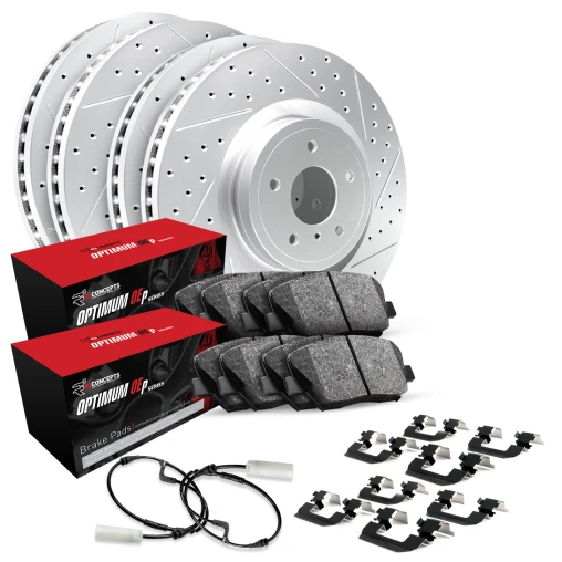 Drilled & Slotted Rotors with OPTIMUM OEp Pads, Hardware and Sensor