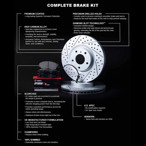 Drilled & Slotted Rotors with OPTIMUM OEp Pads and Sensor