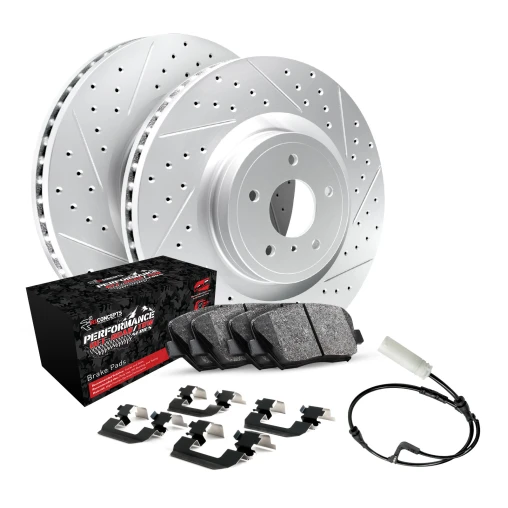 R1 GEO-Carbon Series Drilled and Slotted Brake Rotors; R1 PERFORMANCE Off-Road/Tow Series Brake Pads; Hardware & Sensor