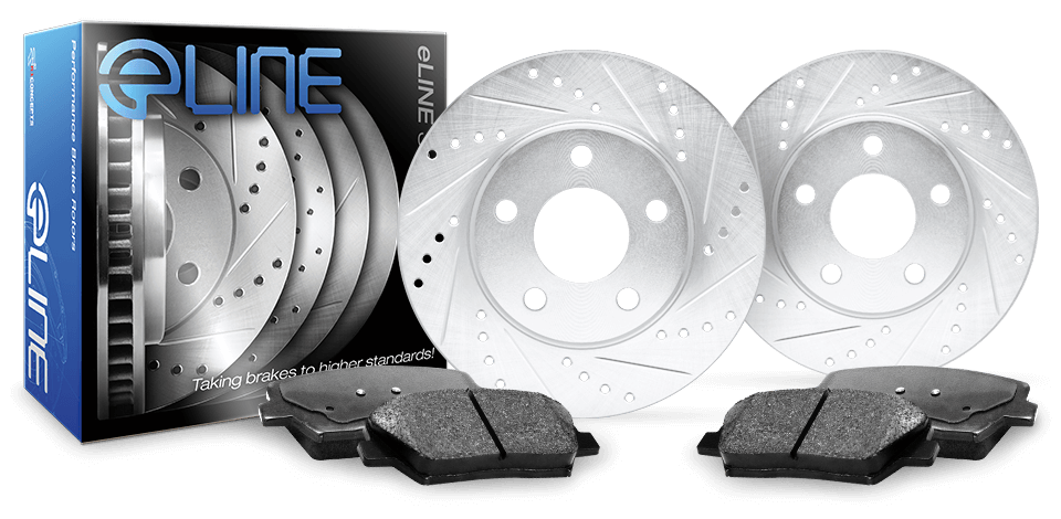 R1 Concepts CEDS10796 Eline Series Cross-Drilled Slotted Rotors And Ceramic Pads Kit Front and Rear 