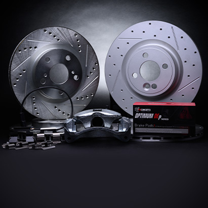 Hub And Disc Assembly Front R1 Concepts KEDS11505 Eline Series Cross-Drilled Slotted Rotors And Ceramic Pads Kit 