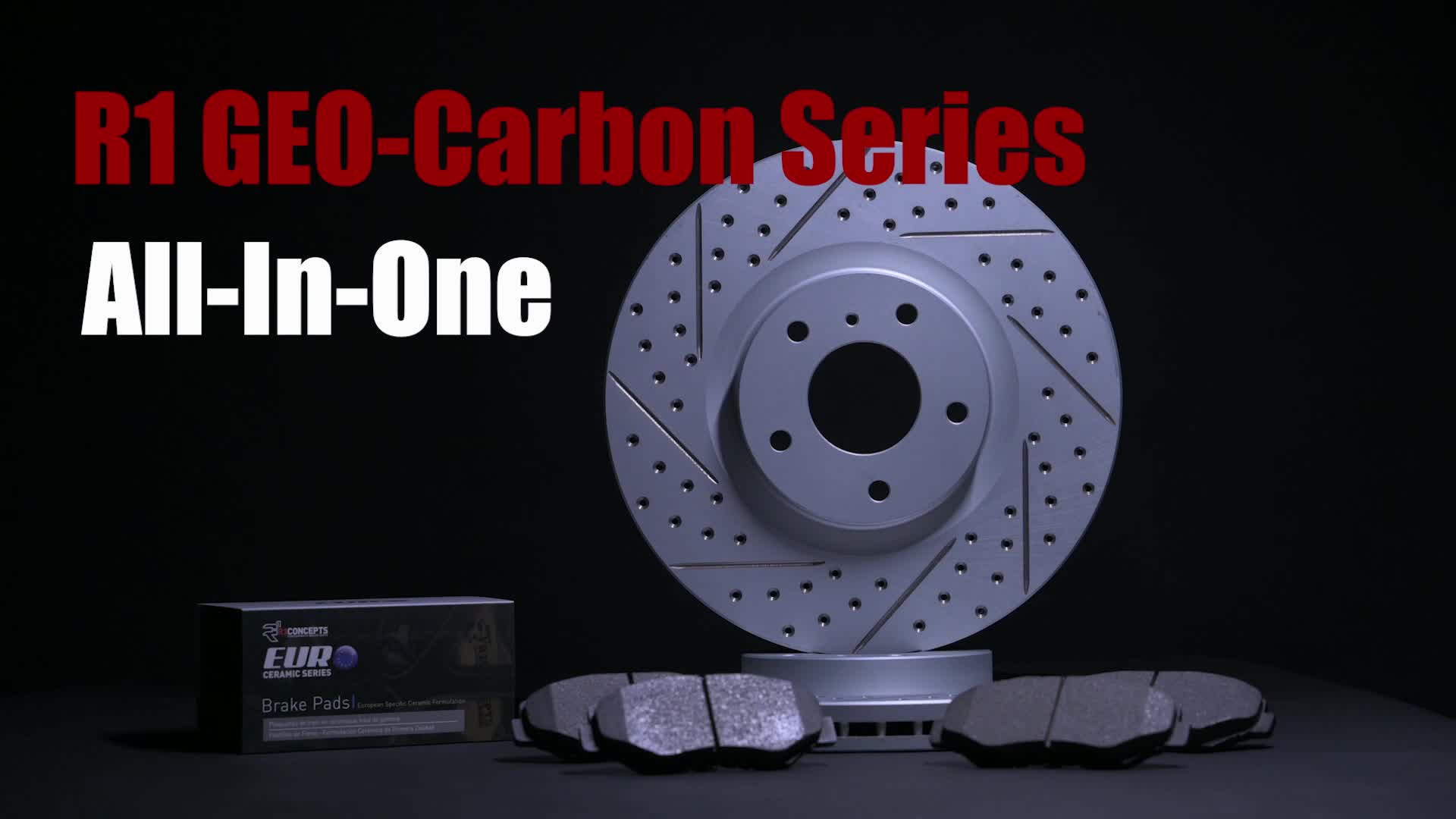 r1 g drilledslotted rotors ceramic european pads front 4