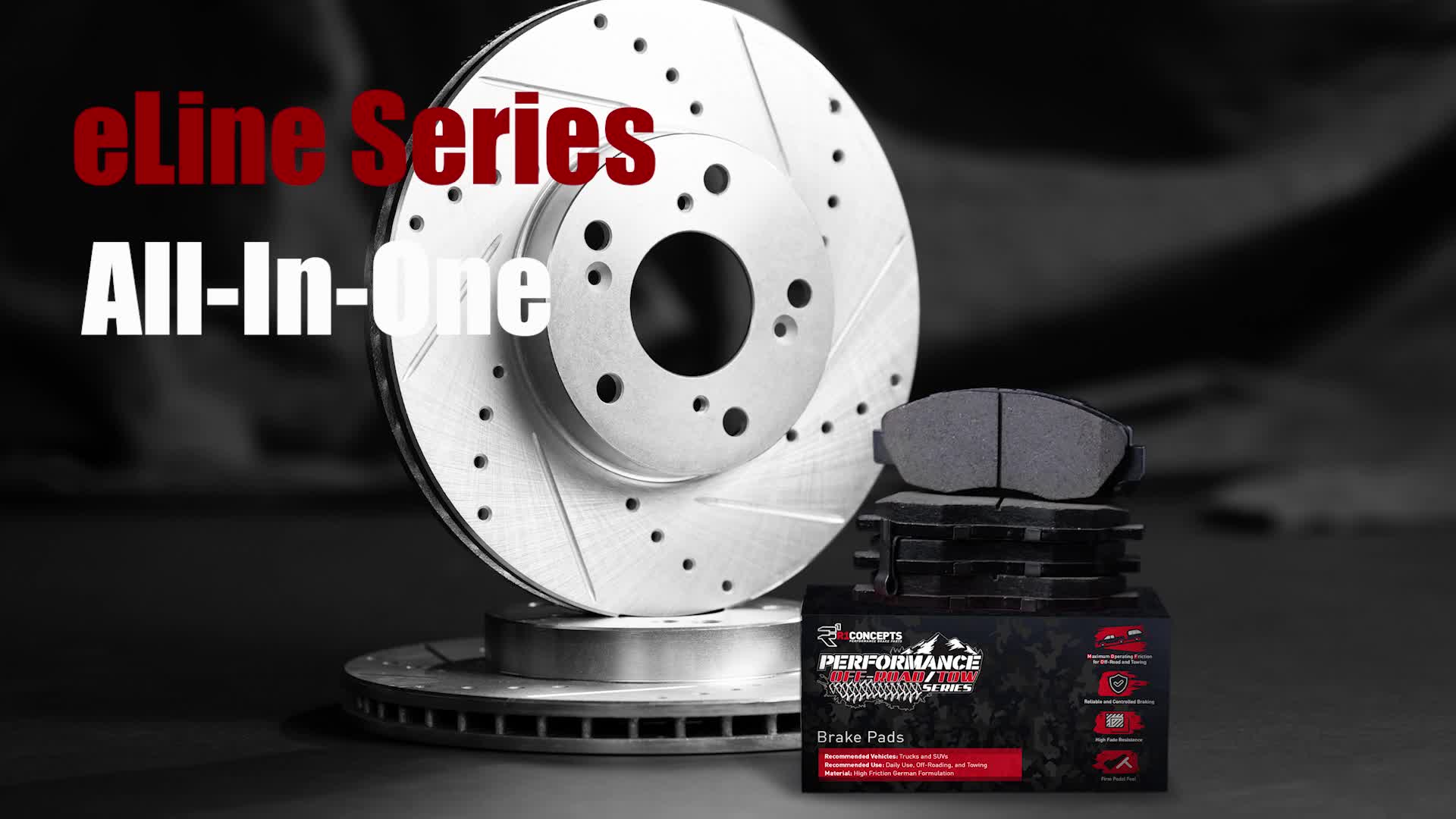 r1 eline silver drilledslotted rotors performance offroad tow pads front 4